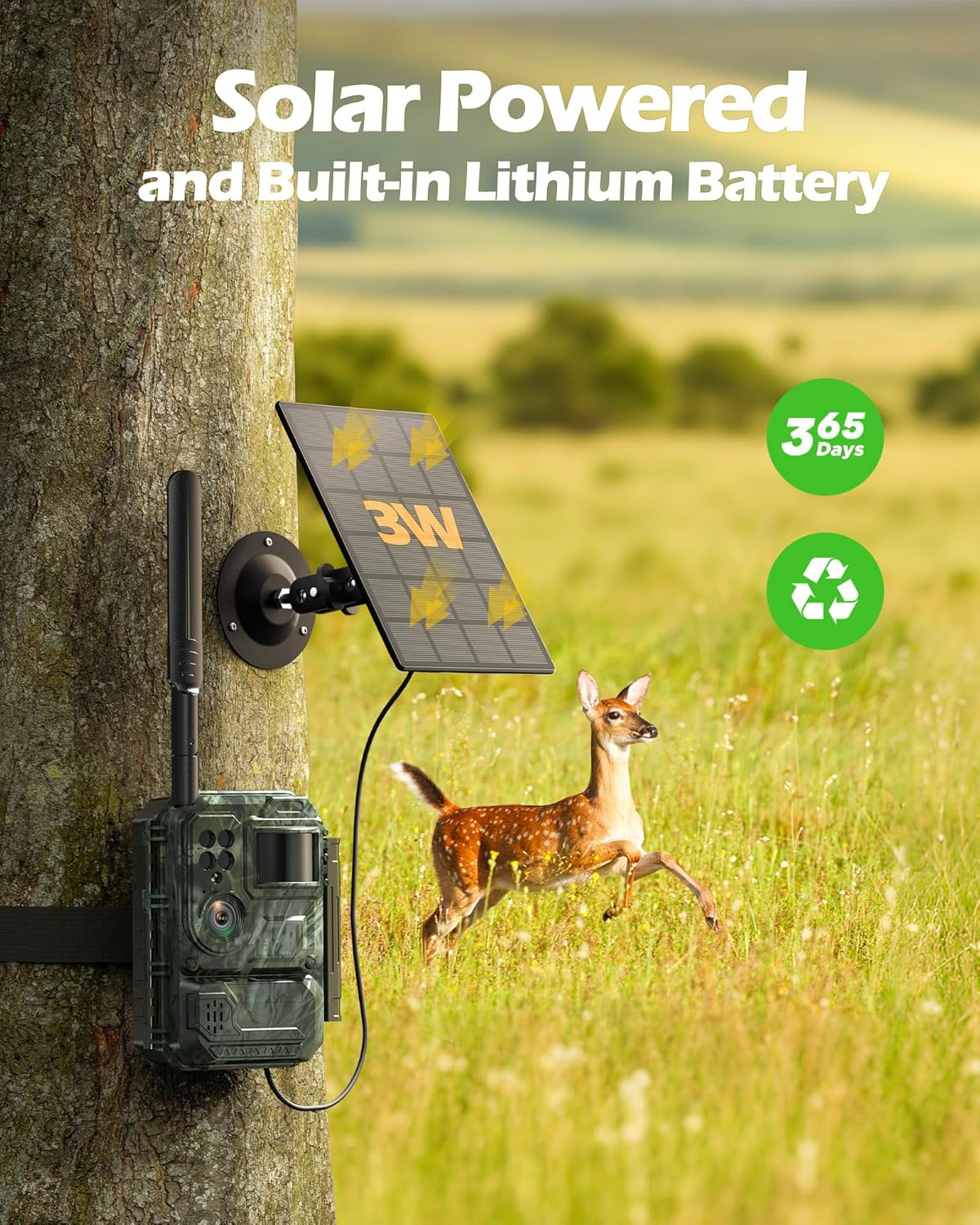 CAMPARK 2 pack Cellular Trail Camera Solar Panel 1080P Game Deer Cameras Built-in 4G LTE SIM Card, Cloud Storage Night Vision Hunting Cam