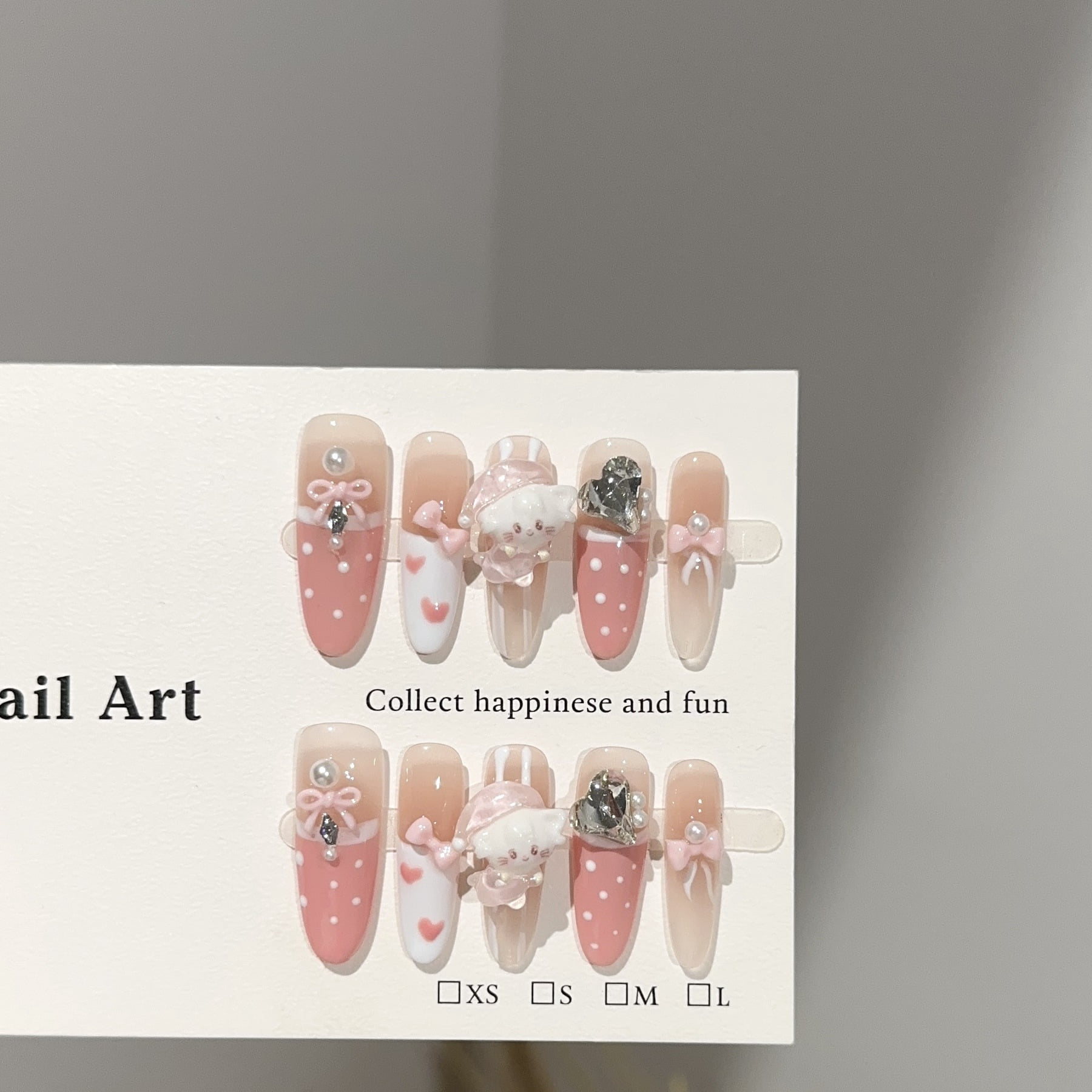 Pure handmade wearable nails high-end pink long nail pieces sweet and cute bow fake nail patches wholesale