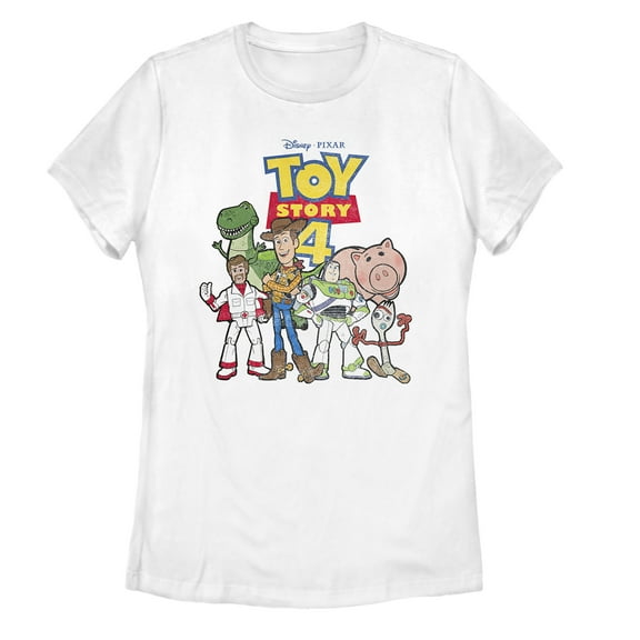 Women's Toy Story Character Logo Party  Graphic Tee White 2X Large