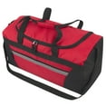 thumbnail image 3 of 40 Liter 22 Inch Duffle Bag with Reflective Stripe, Front Accessory Pocket, Velcro Handles, Dual Zipper Closure and Luggage Strap for Traveling, Commuting, Sports and Gym Equipment in Red & Black, 3 of 9