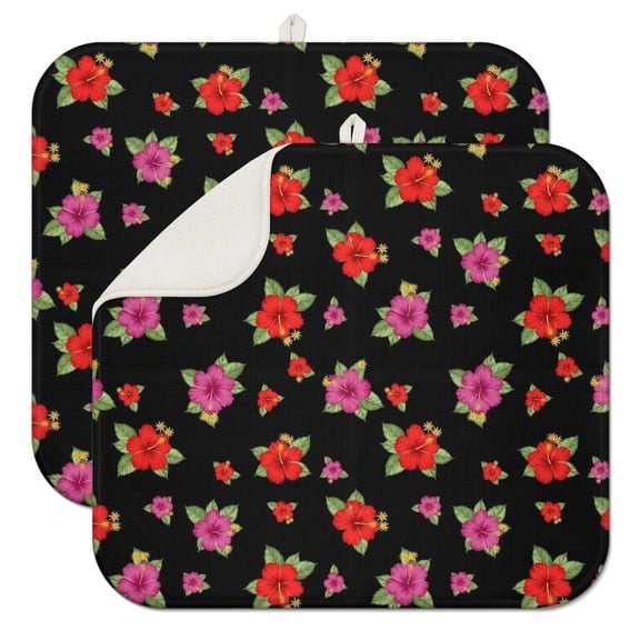 Pioneer Flower Floral Print Pattern Kitchen Dish Drying Mat 1 Pack, Ultra Absorbent Microfiber Drainer Mat, 16"x18"
