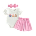 thumbnail image 4 of CAICJ98 Baby Girls Summer Outfits Short Sleeve Embroidery Romper + Shorts + Headband Set Newborn Infant Clothes (White,6-12 Months), 4 of 4