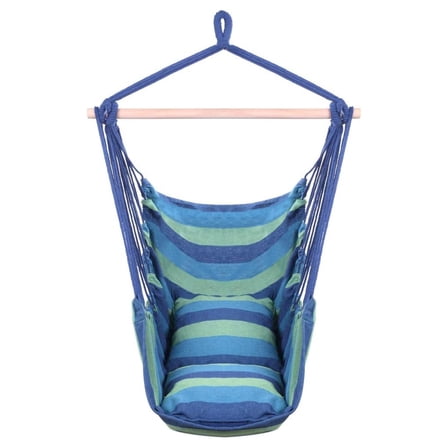 Hanging Hammcok Chair, Sky Chair with Pillows Cotton Canvas Rope Chair Blue