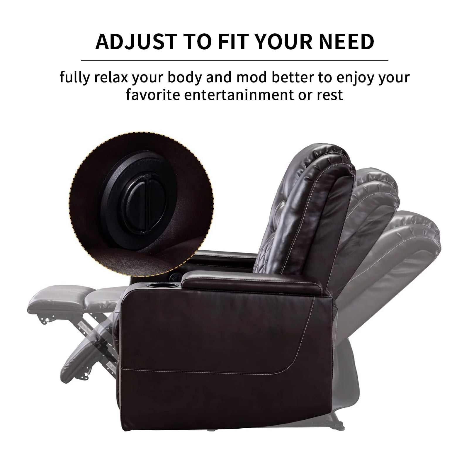 Bonzy Home Electric Recliner Chair Set of 3, Leather Home Theater Seating, Living Room Chair with USB Ports and Cup Holders Brown