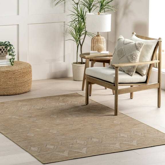nuLOOM Olive Classic Geometric Machine Washable Area Rug, 7' x 9', Sand