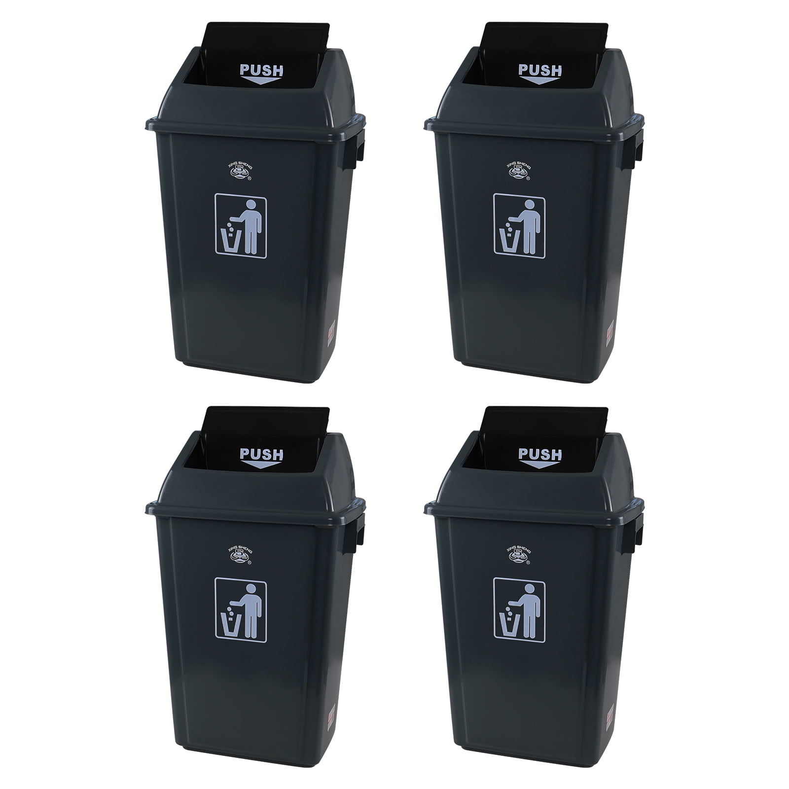 Dehouse 15 Gallon Large Plastic Kitchen Trash Can with Swing Lid, 4 Pack Tall Kitchen Garbage Bin with Swing Top, Gray