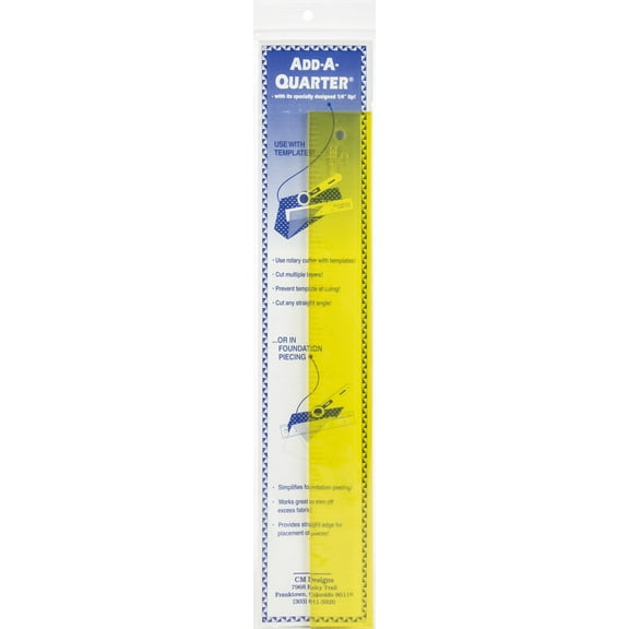 CM Designs Add-A-Quarter Ruler, 12", Recycled Plastic, Transparent Yellow