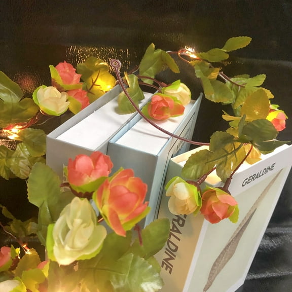 Artificial Rose Flower Vine with Fairy Light,Battery Powered Rose Vine Garland Light for Valentines Christmas Party Decoration