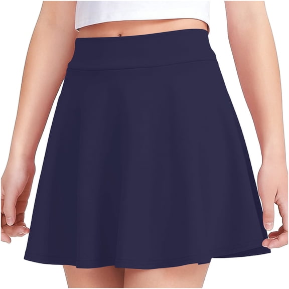 Odeerbi Kids Girls Mini Pleated Skirt Solid Color Elastic Waist School Uniform Skirt