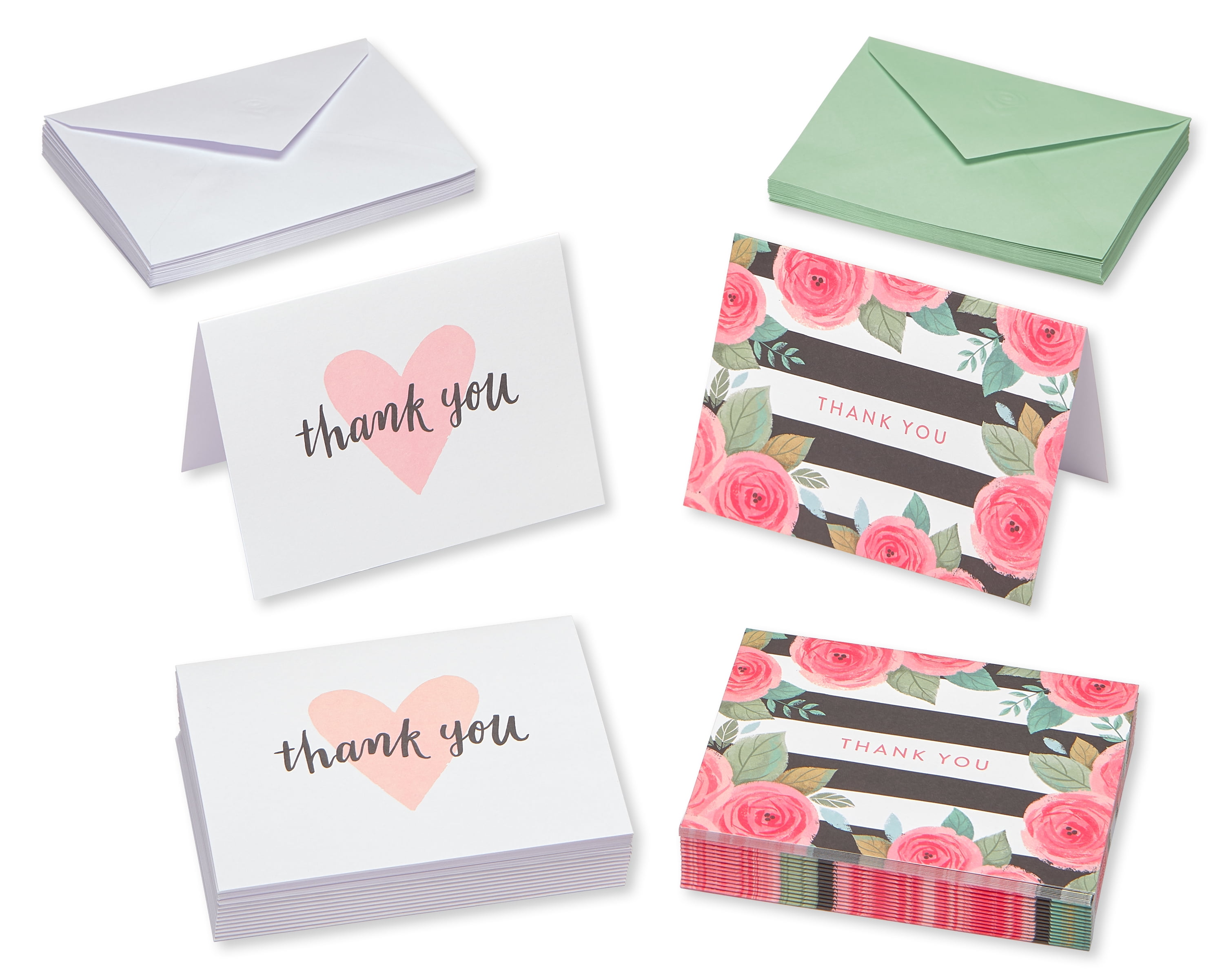 American Greetings Heart and Floral Thank You Cards, 50-Count, Envelopes Included