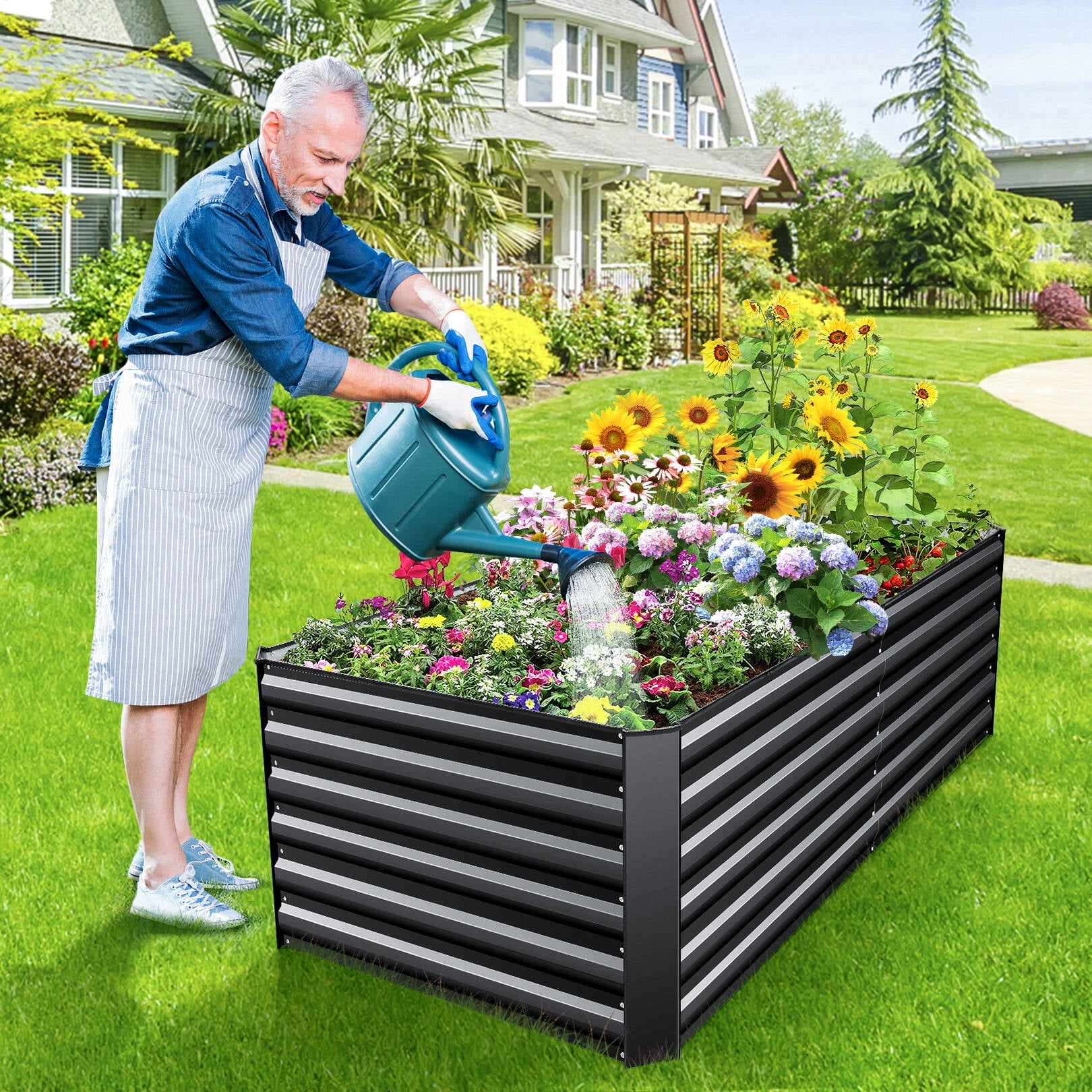 Funcid 6x3x2ft Galvanized Raised Garden Beds Large Metal Garden Beds Galvanized Steel Planter Boxes Outdoor for Vegetables Flowers Herbs