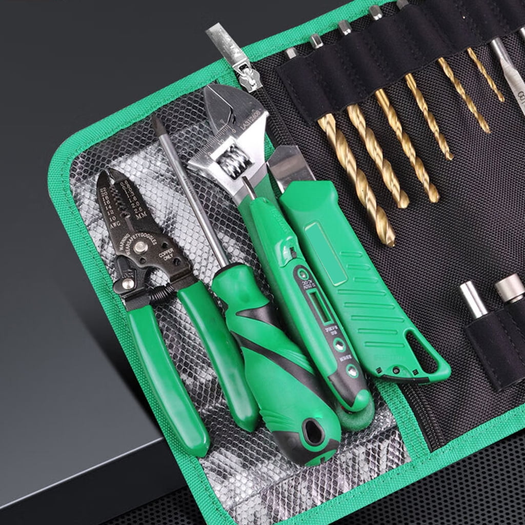 Space Saving Tool Roll Pouches for Outdoor Repair and Maintenance with Zippered Mesh Compartment Multifunction Tool Bag