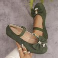 thumbnail image 5 of Willtoo Women Bow Pearl Mary Jane Flats Elastic Ankle Strap Round Toe Faux Suede Ballet Flat Shoes Comfort Slip On Dress Shoes for Daily Wedding Casual Wear, 5 of 5