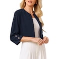 thumbnail image 4 of INSPIRE CHIC Women's Collarless Round Neck 3/4 Sleeve Open Front Cropped Bolero Blazer XL Navy Blue, 4 of 4