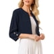thumbnail image 4 of BLAZER BOLERO CORTO ABIERTO SIN CUELLO DE MANGA 3/4 PARA MUJERES INSPIRAR CHIC EN AZUL MARINO, 4 of 4