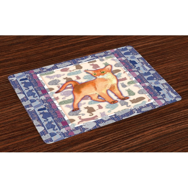 Animal Placemats Set of 4 Cats Themed Artistic Collection Framework