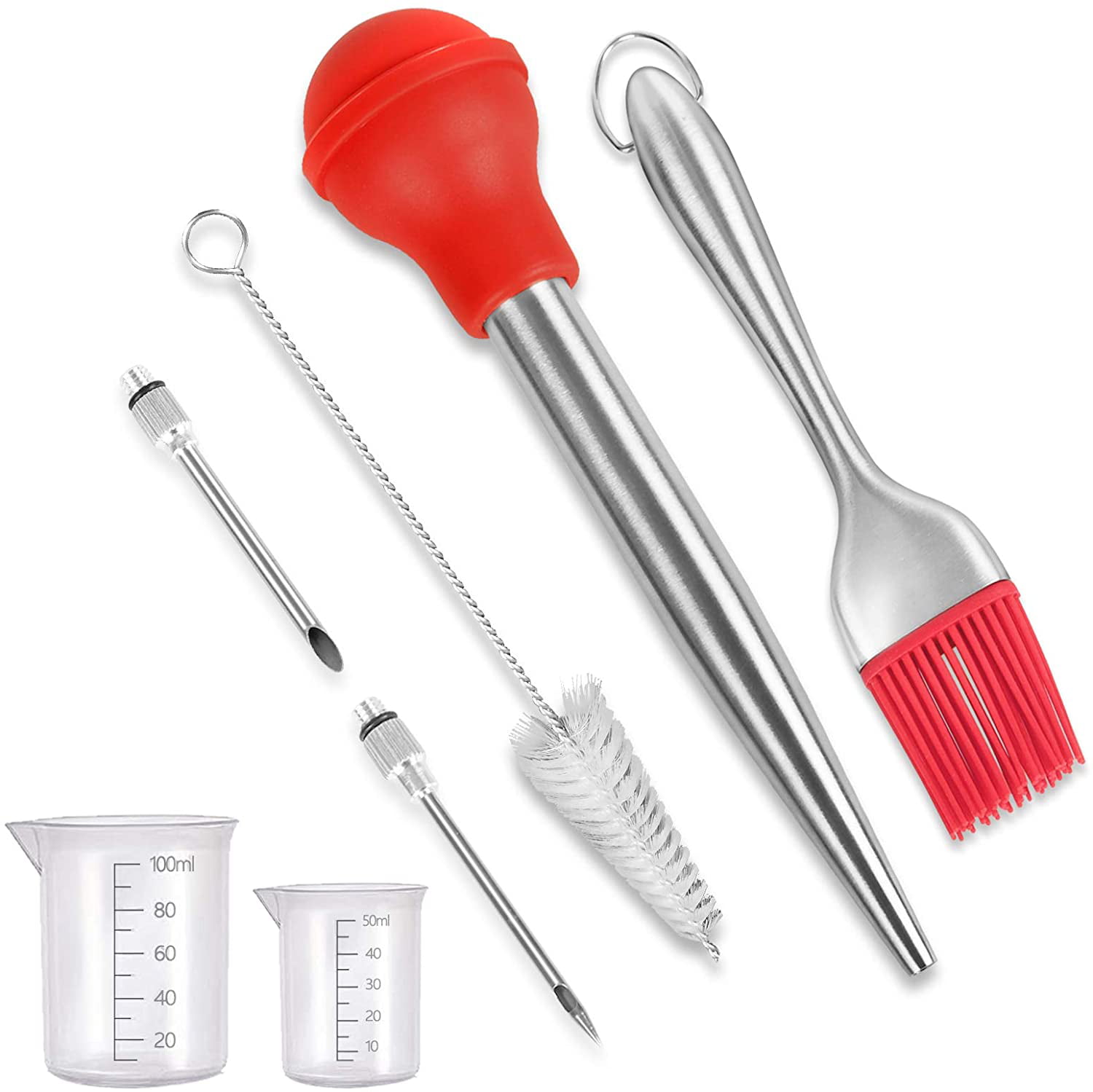 Stainless Steel Turkey Tool Marinade Seasoning Injector with Silicone Pump for Cooking BBQ Grill Turkey Baster Syringe
