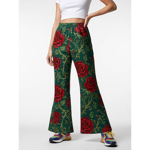 3-4Y Girls Colored Flared Pants Digital Print Trousers Slim-Fit Wide Leg Flare for Spring Summer Autumn