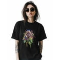 thumbnail image 2 of Women's T-Shirts, Colorful Flower Rose Paint Art Cotton Crewneck Tee Short Sleeve Casual Tops Loose Graphic T-Shirt Black, XL, 2 of 7