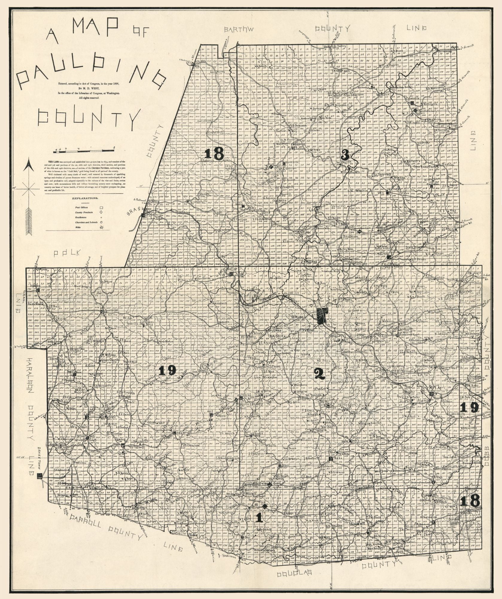 Paulding County West 1896 23.00 x 27.42 Matte Canvas
