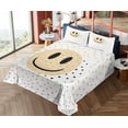 thumbnail image 4 of Ambesonne Emoji Fitted & Top Sheet Set with Sham, Simple Happy Face on Spots, Off White Beige Black, 4 of 5