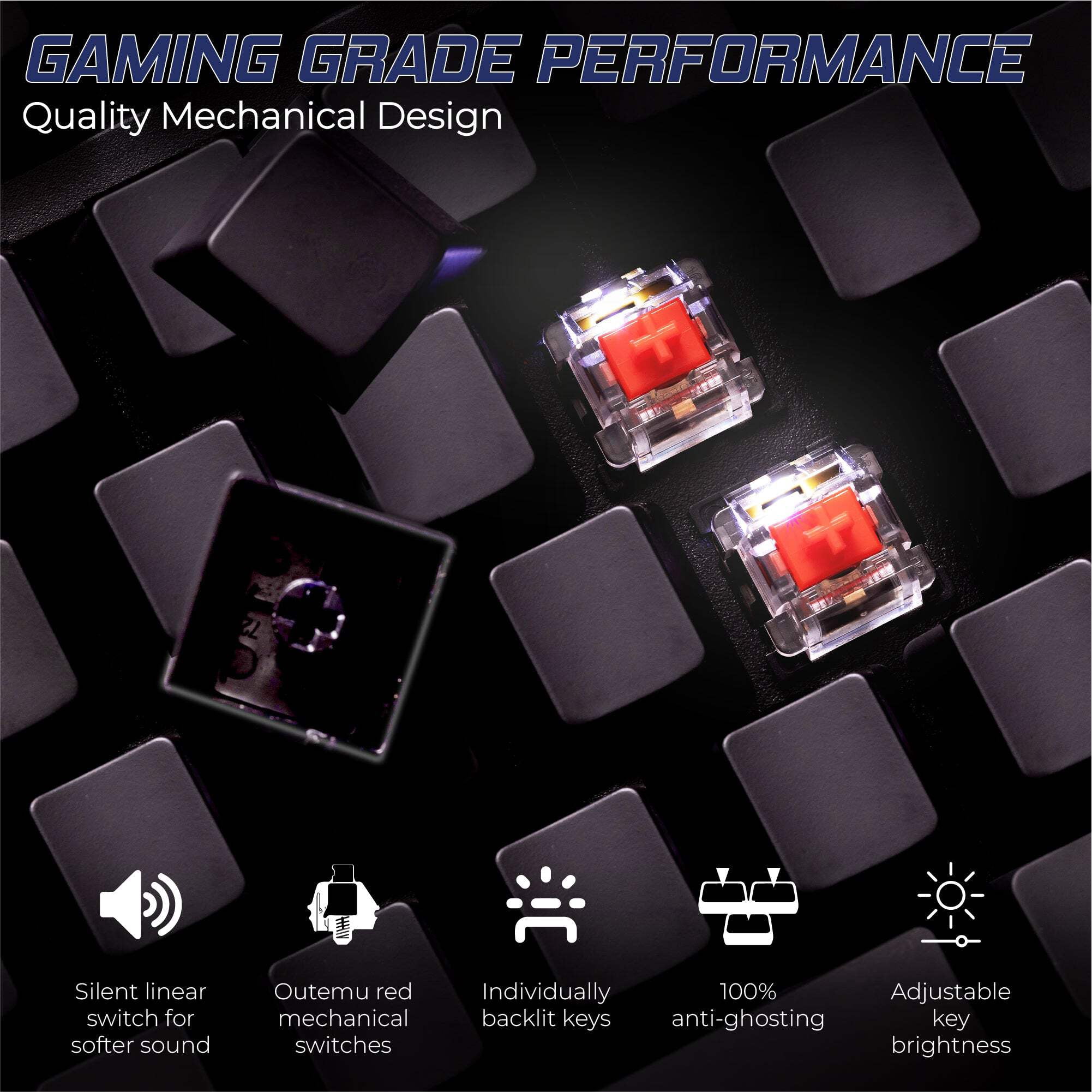 Blank or Visible Keys | Mechanical Wired PC Gaming Keyboard by Keymaster | Shine Through Keycaps with Custom Key Lighting | Backlit White LED with Show/Hide Light Up Keys | Silent Linear Switches