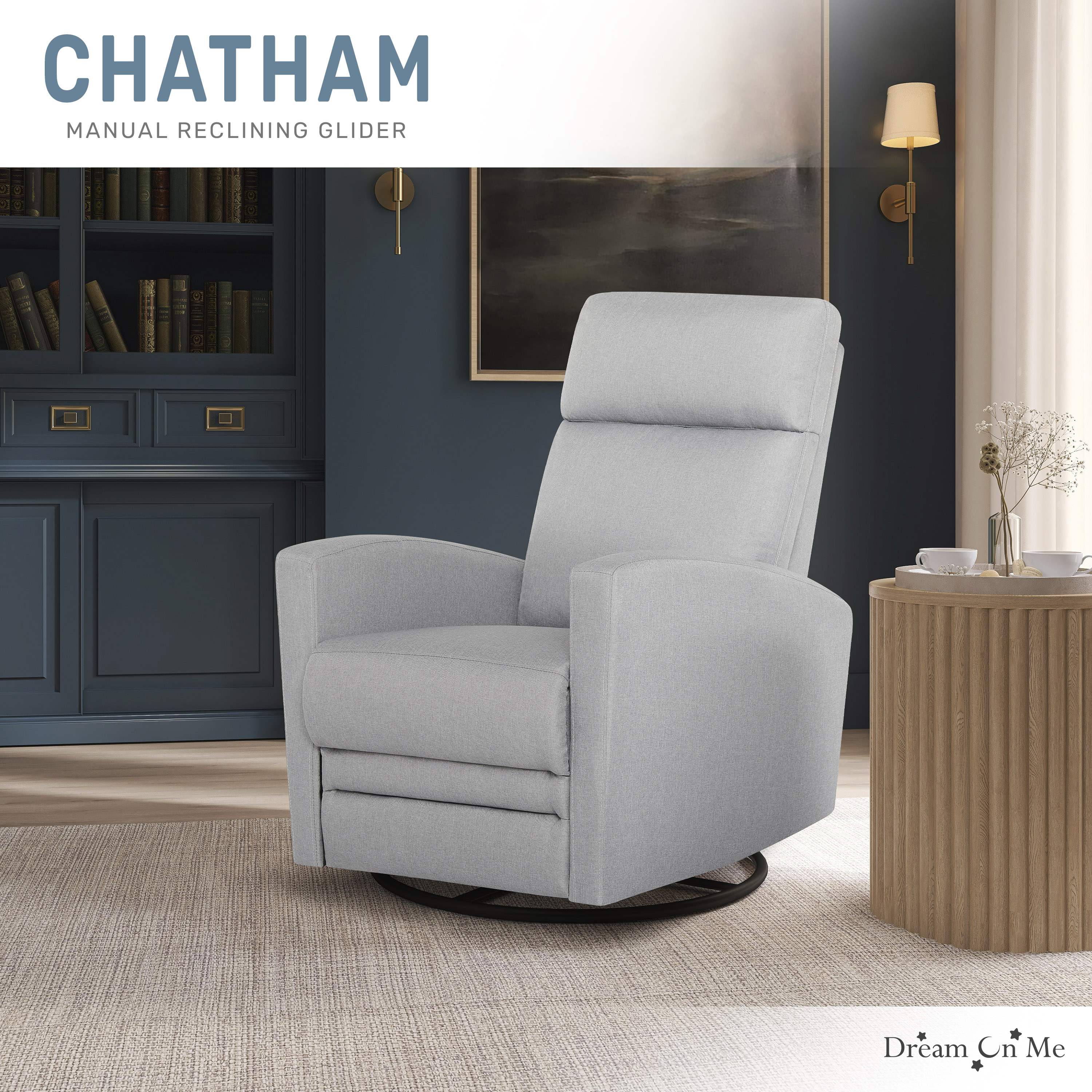 Dream On Me Chatham Glider Recliner, Gray with 360° Swivel photo 2
