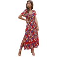 thumbnail image 2 of FcBaudy Robe à Manches Courtes à Col en V, Robes d'Été pour Femmes, Robes pour Femmes Robe à Imprimé Floral Longueur Genou Robe Robe à Manches Courtes Robe Femme, 2 of 9