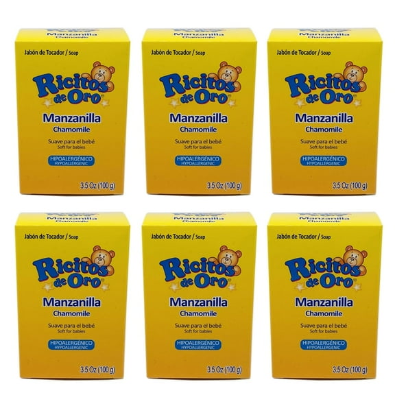 Ricitos de Oro Chamomile Baby Soap. Protects and Moisturizes Your Baby's Skin. Hypoallergenic and Perfect for Daily Use. 3.5 oz / 100 G. Pack of 6