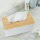 thumbnail image 2 of Caja de pañuelos rectangular, caja de pañuelos de bambú, caja de toallitas de maquillaje, caja de pañuelos simple para cocina, sala de estar, baño (blanco 23 x 13 x 10 cm), 2 of 3