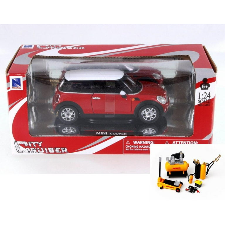 Diecast Car & Mechanic Set Package - Mini Cooper, Red - New Ray