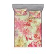 thumbnail image 2 of Ambesonne Floral Fitted Sheet & Pillow Sham Set, Retro Design Old Grunge, Twinxl, Pink and Green, 2 of 3