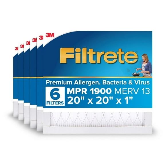 Filtrete 20x20x1 HVAC Furnace Air Filter, MPR 1900 MERV 13, Premium Allergen, Bacteria and Virus, 6 Pack