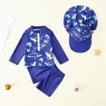thumbnail image 2 of CAICJ98 Toddler Baby Boy 3 Pieces Swimsuit Set Swimwear Zipper Bathing Suit UPF 50+ Long Sleeve Rash Guards with Hat (Dark Blue,2-3 Years), 2 of 5