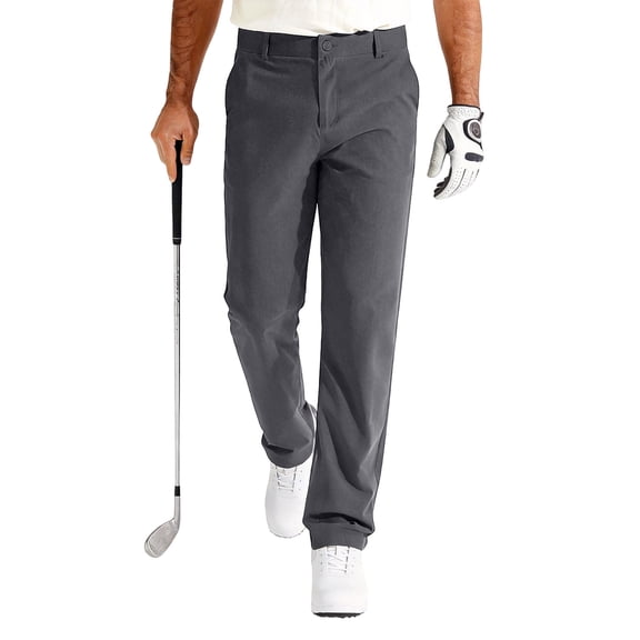 LNZGNM Gray Golf Pants for Men Stretch Flat Front Dress Pants Lightweight Quick Dry Slacks Stylish Office Suit Pants with Pockets,Dark Gray M