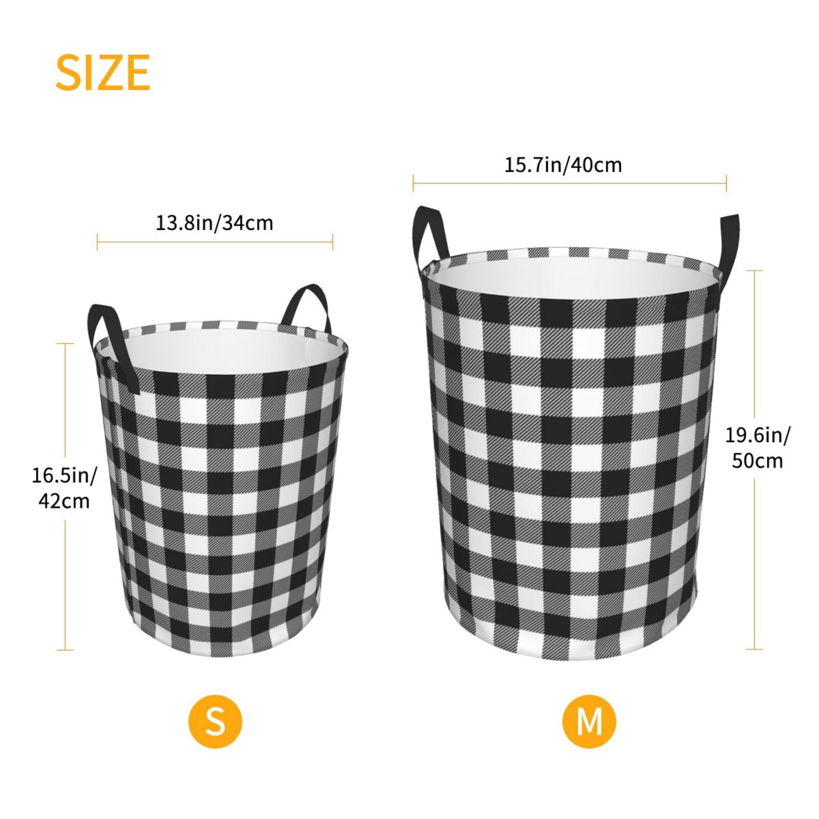 Fuzoiu Black White Plaid Print Circular Hamper,Laundry Basket with Handle,Collapsible Laundry,Dirty Clothes Storage Basket,for Bedroom Bathroom Dorm Living Room-Small