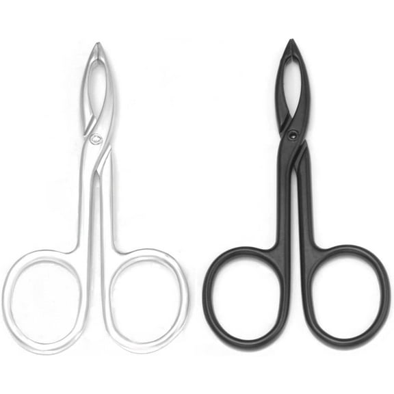 2 Pieces Tweezers Scissor Handle Straight Tip Scissor Shaped Eyebrows Tweezers for Hair Plucker Remover Facial Hair Eyebrows Care (Silver and Black)