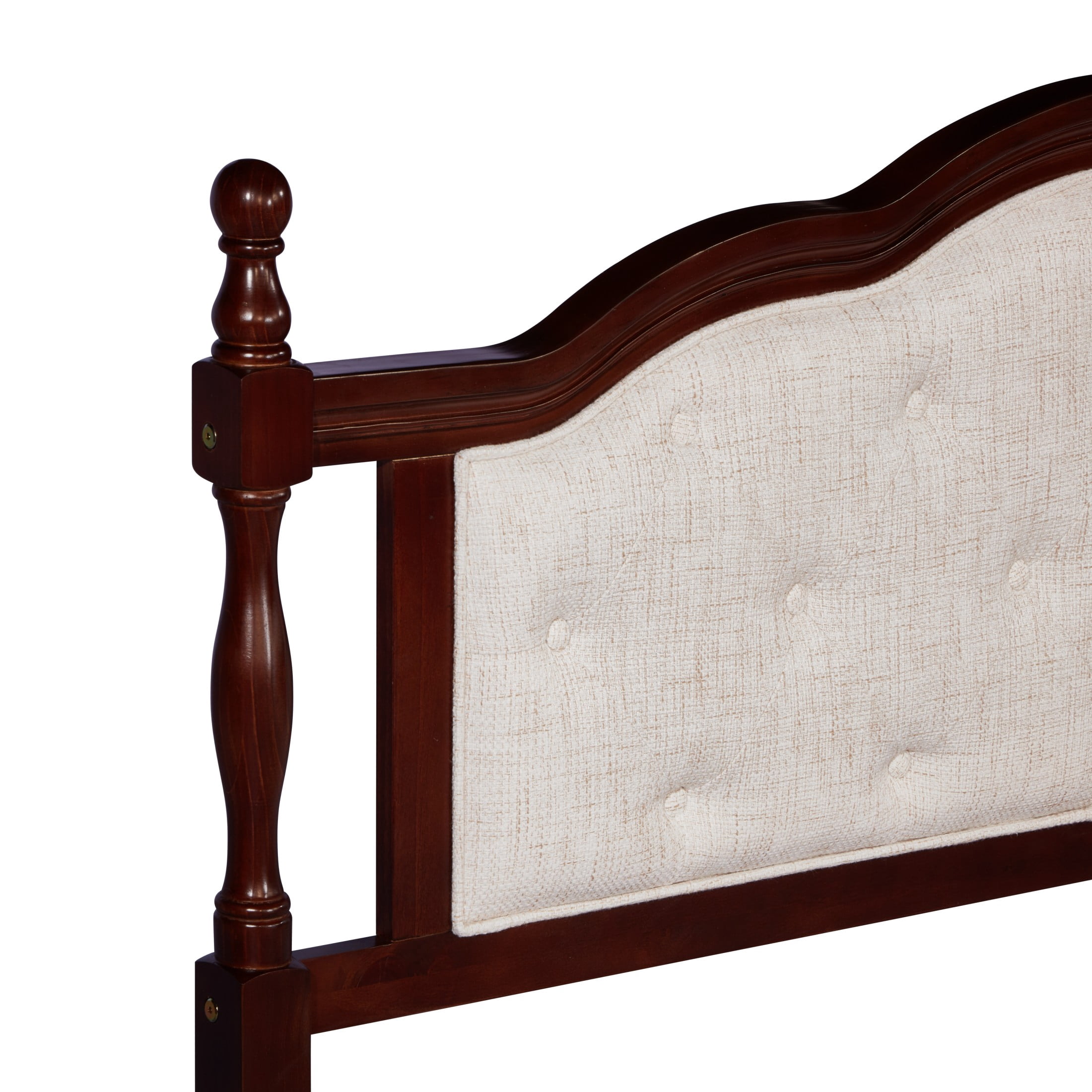Alvantor Queen Size Bed Frame with Upholstered Headboard & Panel Footboard in Pine Wood, Classic Cherry