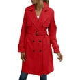 thumbnail image 3 of Women'S Double Breasted Long Sleeves Long Trench Coat Windproof Classic Lapel Slim Overcoat with Belt Red L, 3 of 6