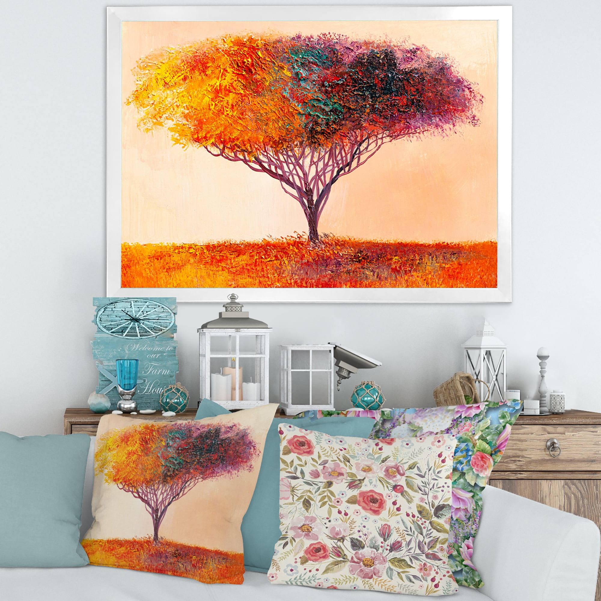 Designart 'Impressionist Landscape Colorful Abstract Tree' Modern Framed Art Print