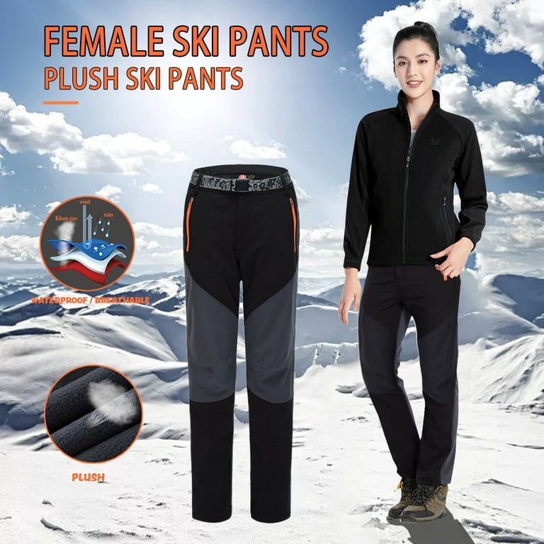 Mrat Full Length Pants Soft Solid Leggings Color-blocking Outdoor Assault  Pants Fleece Thickened Soft Shell Ski Pants Paper Bag Pants