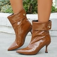 thumbnail image 6 of Dasayo Wide Width Womens Booties Ankle Brown Slouch Faux Leather Dressy Snip Toe High Heel Boots Womans Shoes 38, 6 of 8