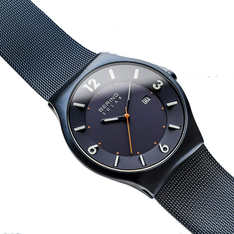 Bering Men's 14440-393 Solar Blue Dial Blue Mesh Bracelet Watch