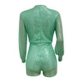 thumbnail image 4 of Plus Size Jumpsuit Women'S Round Neck Long Sleeved Split Sequin Shorts Jumpsuit,Green Women'S Polyester Shorts S, 4 of 4