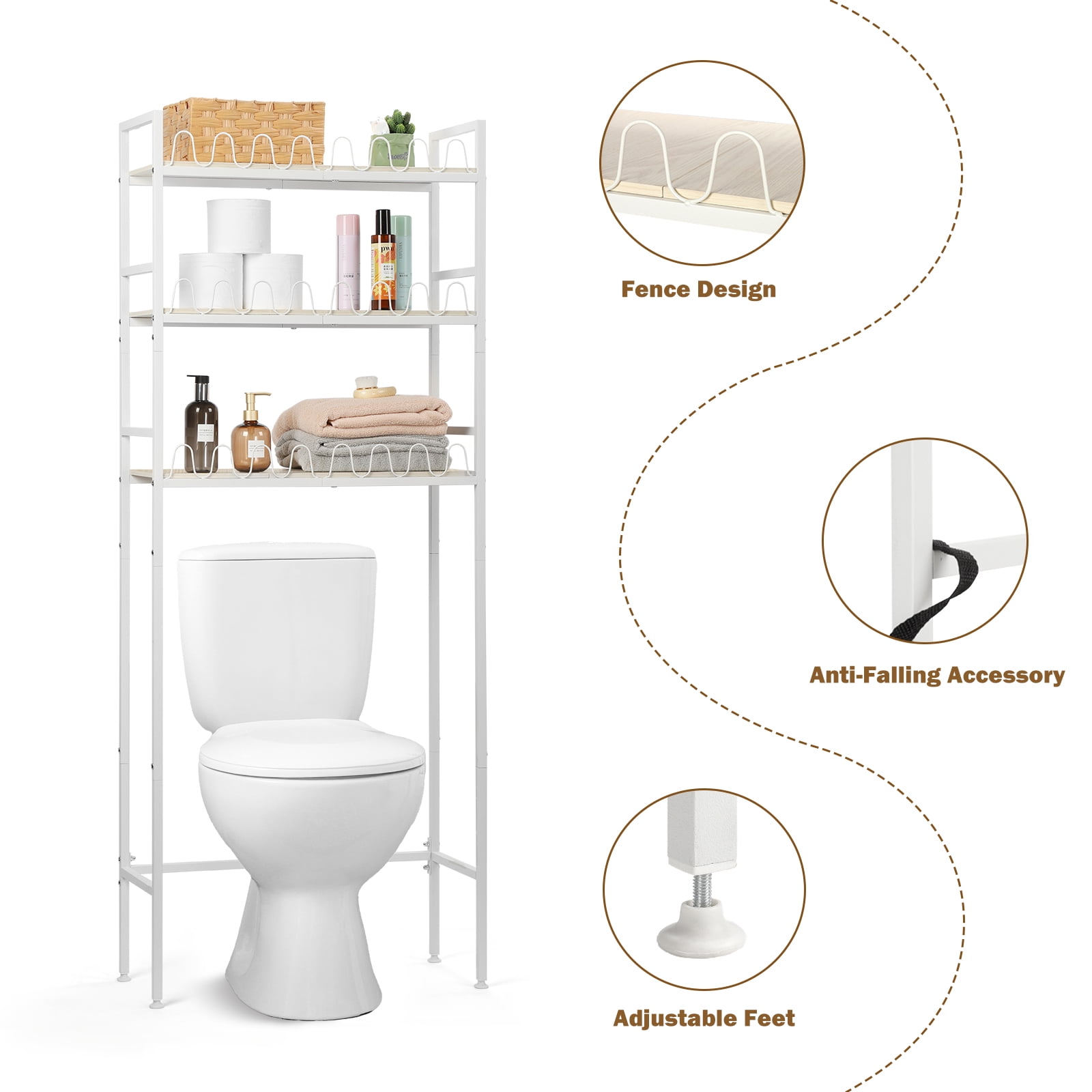 3-Tier Over The Toilet Storage Shelves Rack Heavy Duty Bathroom Organizer Metal