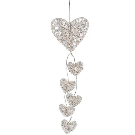 

VerPetridure Wooden Rattan Heart-shaped Wind Chime Room Hanging Night Light Charm Decor