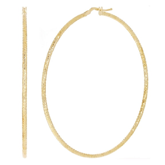 Italian 14k Yellow Gold Diamond Cut Hollow Round Hoop Earrings 2.7" 2mm 3.9g