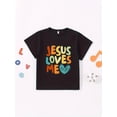 thumbnail image 2 of "LOVES ME" Colorful Stylish Letter Print Short Sleeve Crew Neck T-shirt For Boys, Cotton Cozy Tee For Outdoor Casual Activities - Spring Summer, 2 of 6