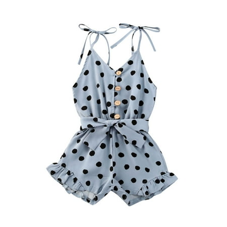 

Kiapeise Girls Polka Dot Playsuit with Belt Ruffles Strap Jumpsuit