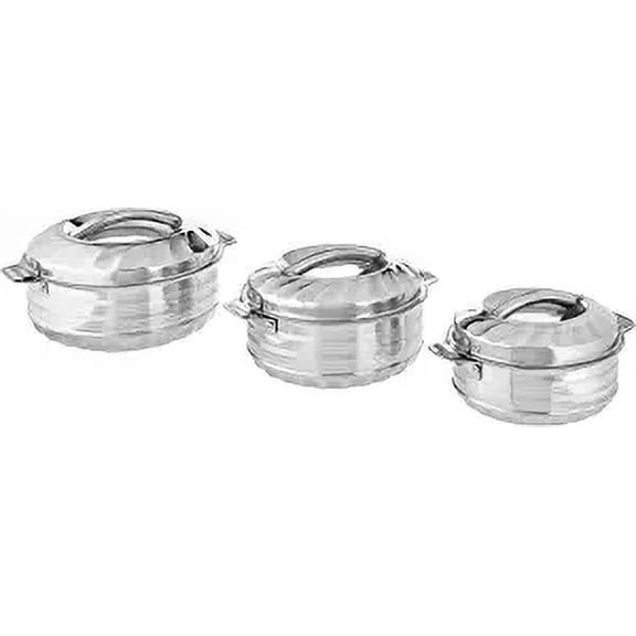 Vinod 3-Piece Insulated Casserole Food Warmer/Cooler Hot Pot Gift Set, 1000mL 1500mL 2500mL, Stainless Steel